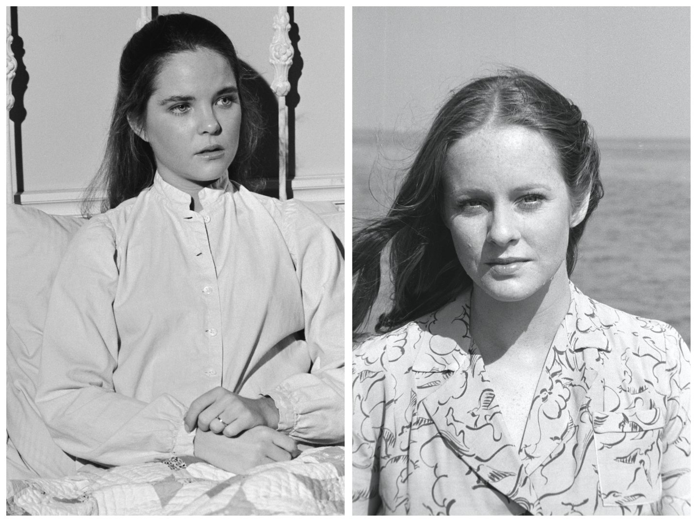 Side-by-side black and white photos of Melissa Sue Anderson as Mary Ingalls on 'Little House on the Prairie' and Mary McDonough as Erin Walton on 'The Waltons'