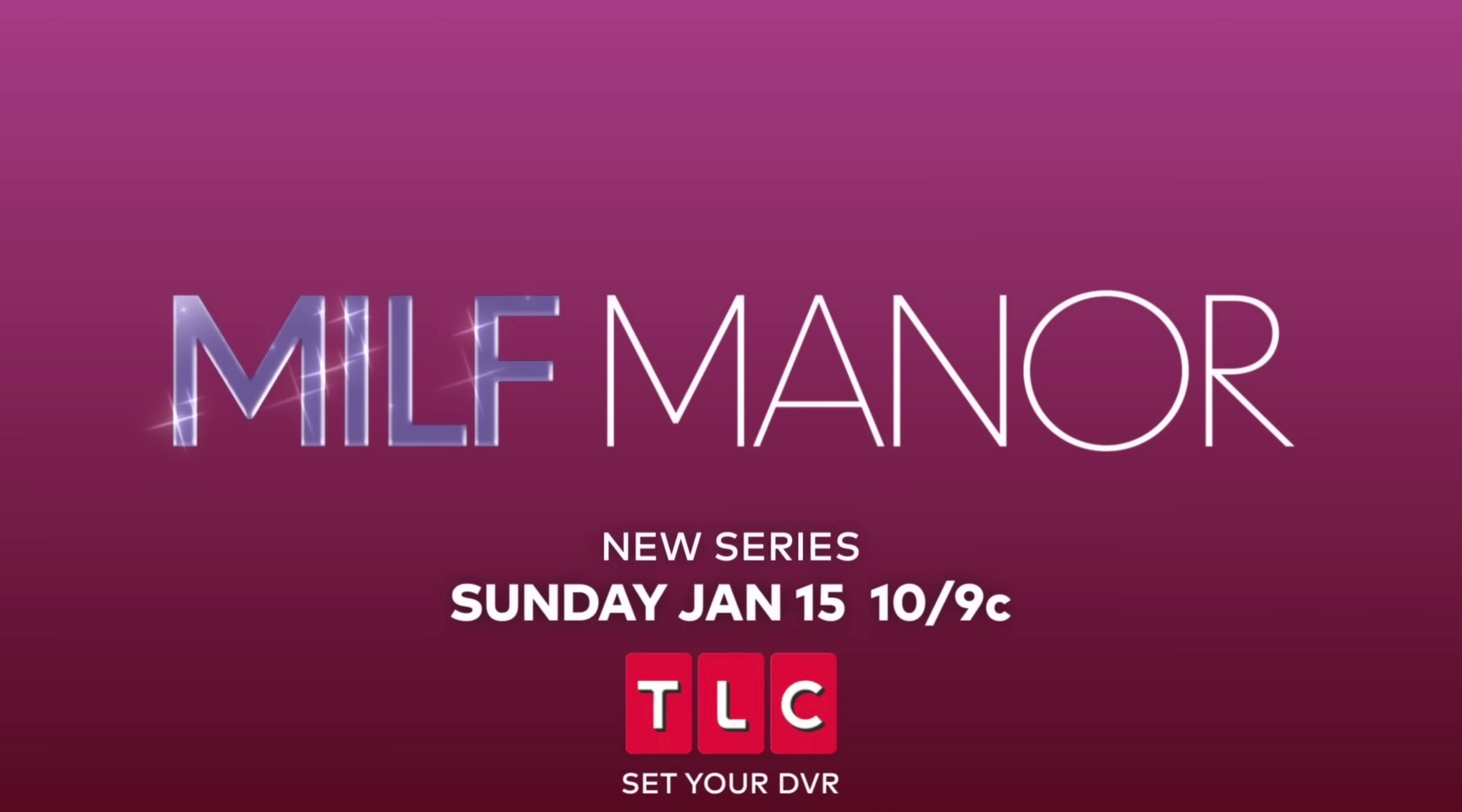 'Milf Manor' included a gross twist in the debut episode that shocked fans. Here the 'Milf Manor' logo is seen with a pinkish purple background.