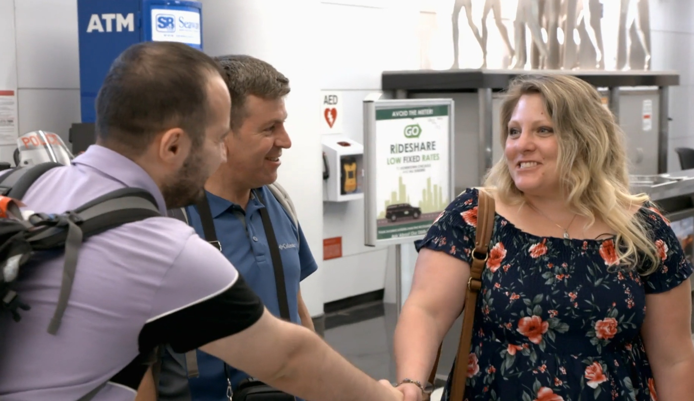 Anna-Marie Campisi shakes hands with Omar at the airport with her fiancé, Mursel Mistanoglu, on ’90 Day Fiancé’ Season 7 on TLC.