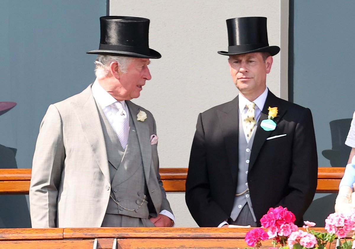 Now-King Charles III and Prince Edward standing next to one another during Royal Ascot
