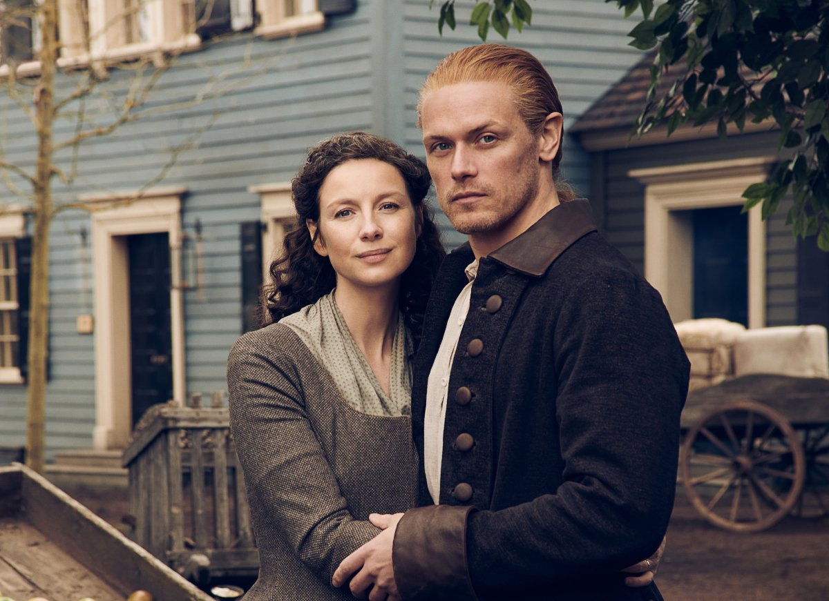 Outlander stars Caitriona Balfe (Claire Fraser) and Sam Heughan (Jamie Fraser) in an image from season 6