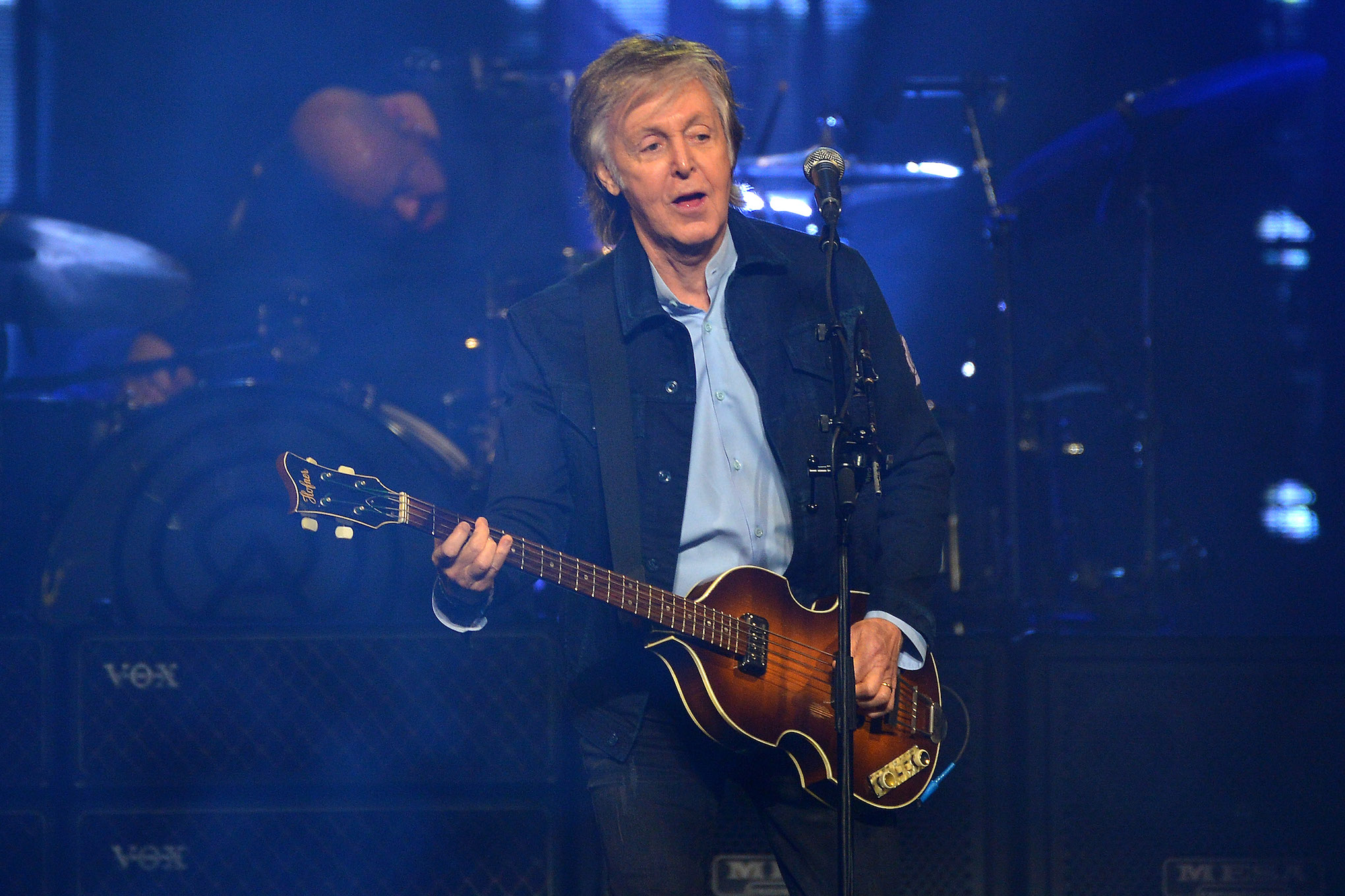 Paul McCartney performs at the O2 Arena during his 'Freshen Up' tour in London, England