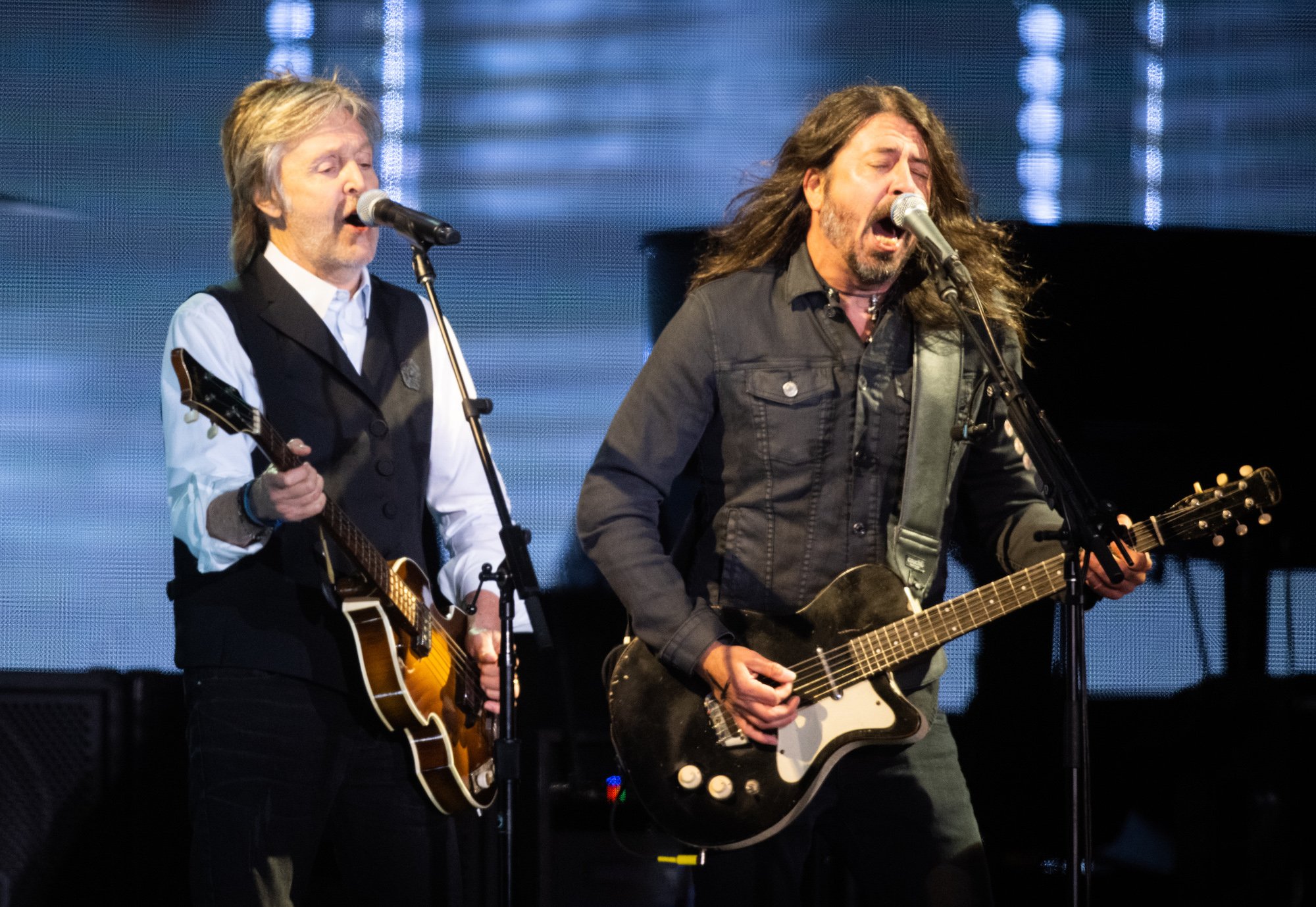 Paul McCartney performs with former Nirvana member Dave Grohl during day four of Glastonbury Festival