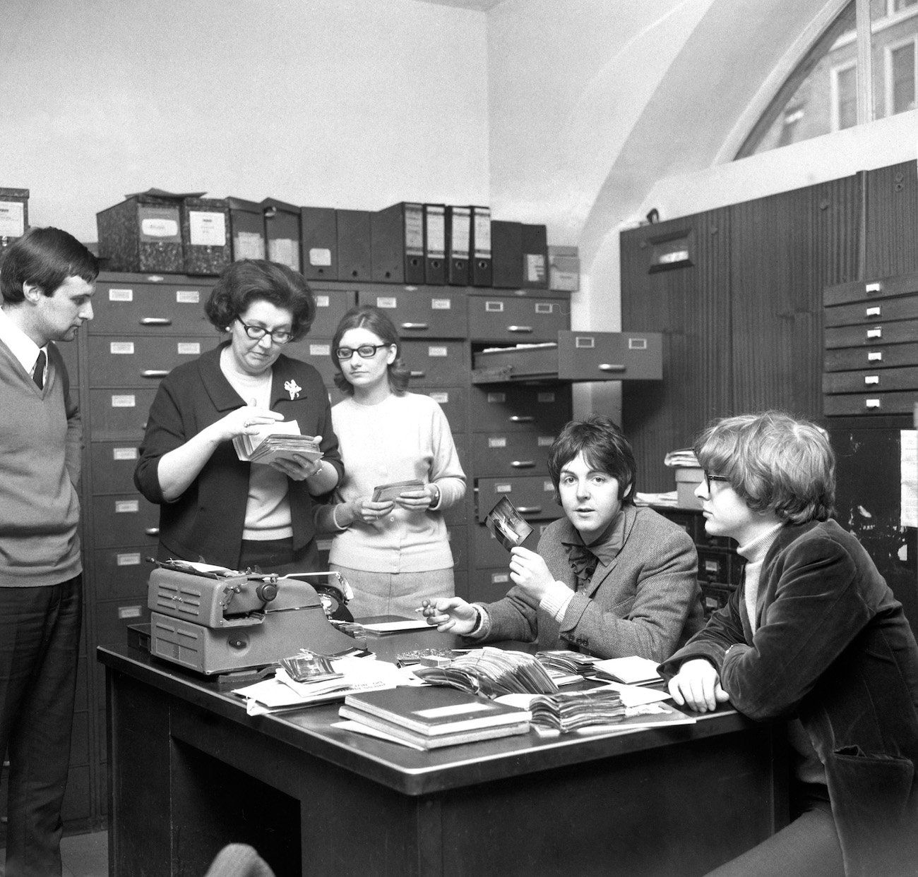 Paul McCartney and Peter Asher at the Press Association.