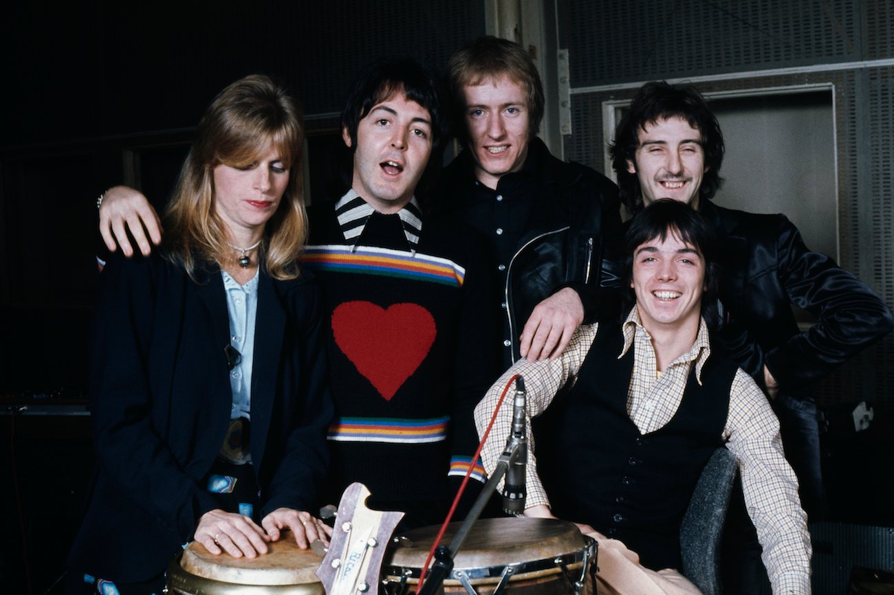 Paul McCartney and Wings at Abbey Road Studios in 1974.