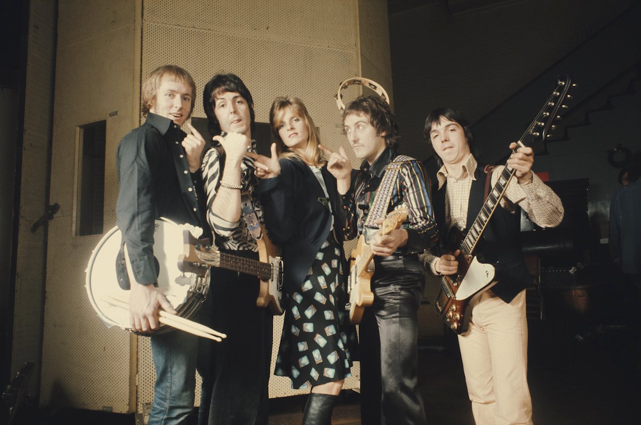 Paul McCartney and Wings at Abbey Road Studios in 1974.