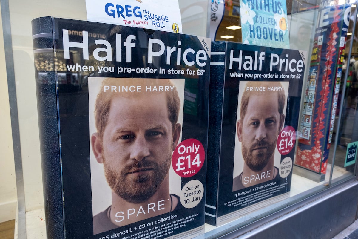 an image of the Prince Harry 'Spare' memoir cover in a shop window