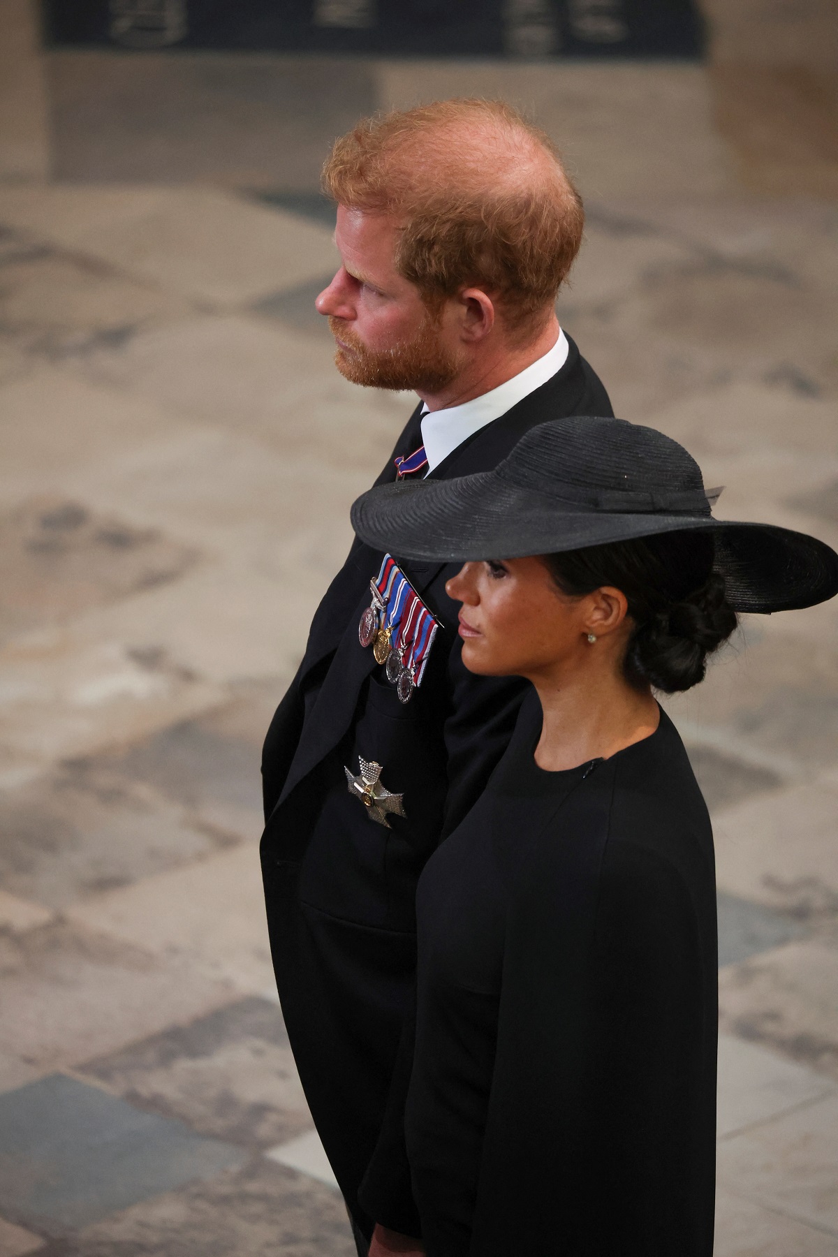 Prince Harry and Meghan Markle leave Westminster Abbey after the state funeral of Queen Elizabeth II