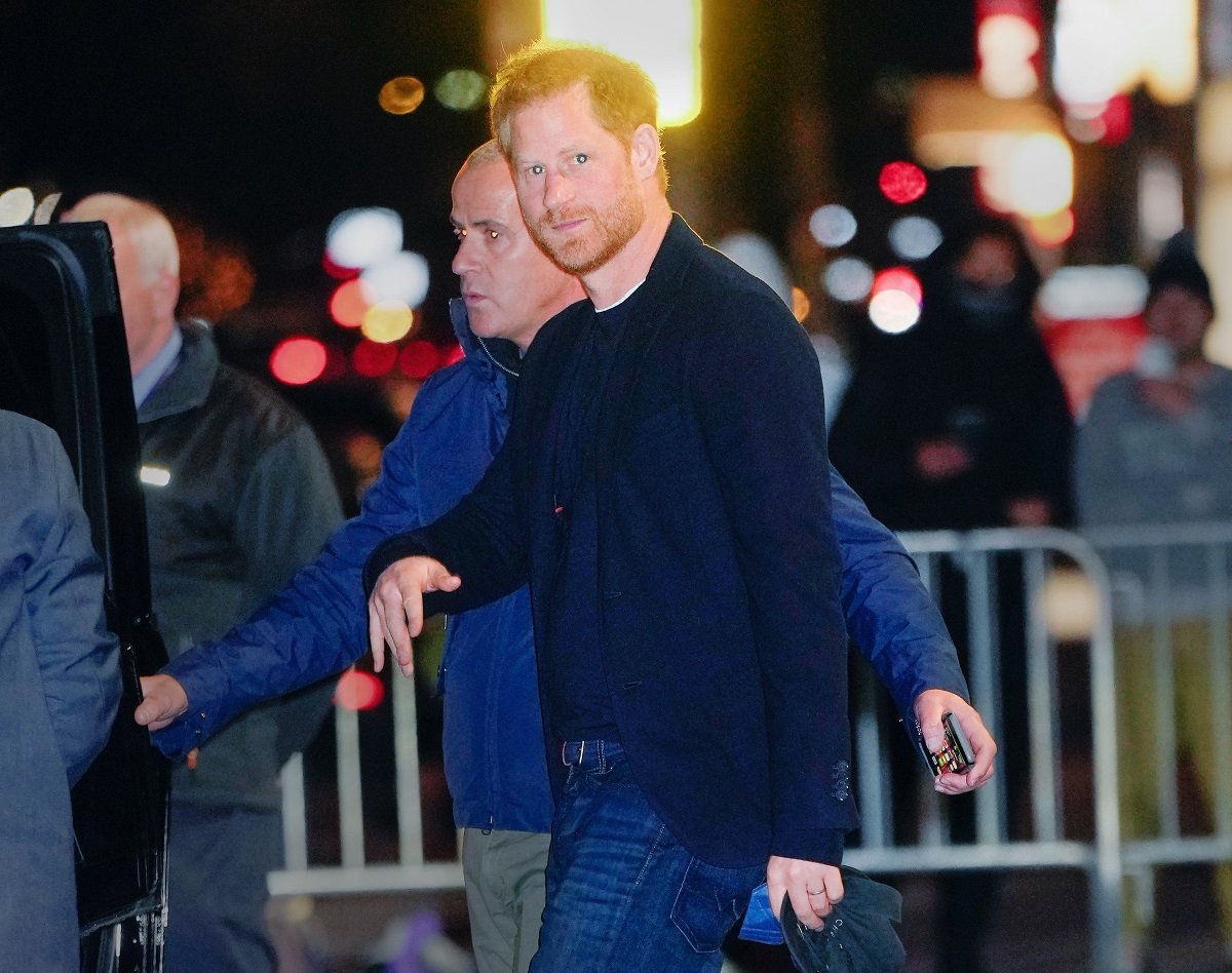 Prince Harry, who a former royal butler is claims is "saying things that don't add up," seen leaving 'The Late Show With Stephen Colbert'