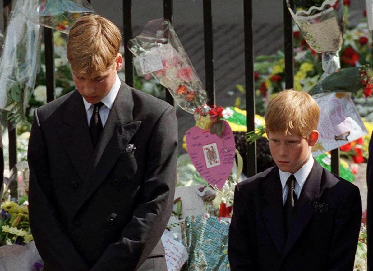 Prince William and Prince Harry, who said he didn't cry after his mother's death, watching the coffin of Princess Diana departing from Westminster Abbey