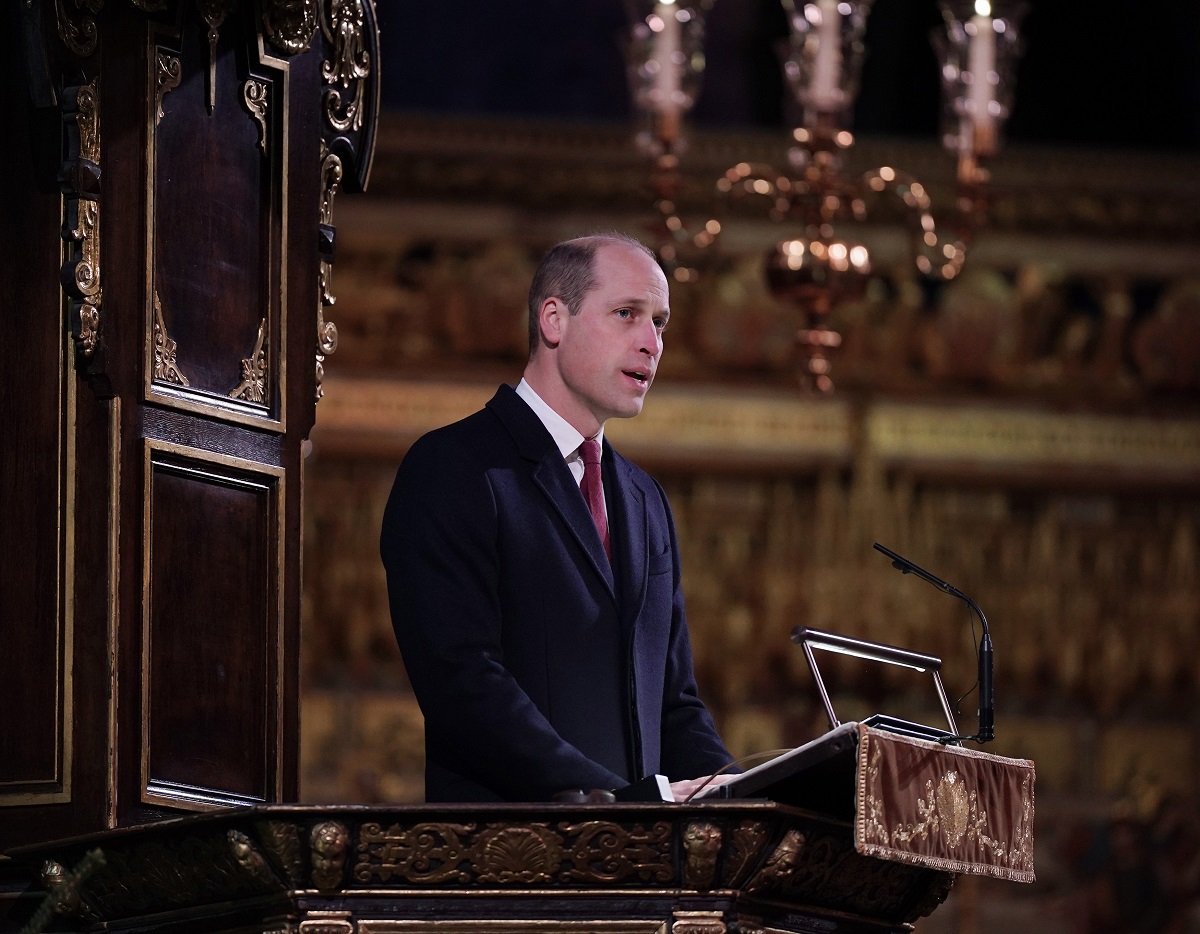 Prince William reads during the 'Together at Christmas' Carol Service at Westminster Abbey