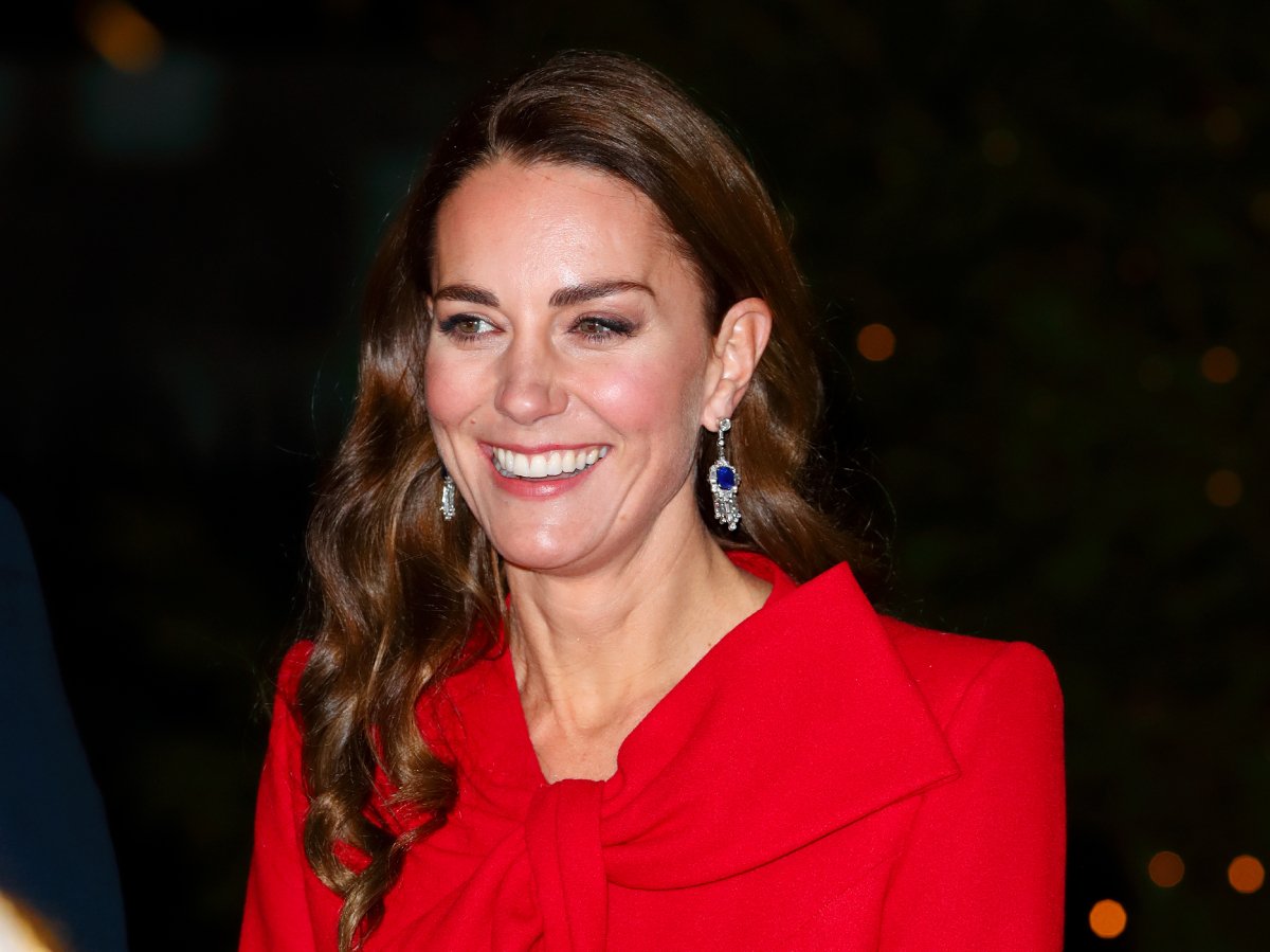 Kate Middleton — the new Princess of Wales — (wearing Queen Elizabeth, The Queen Mother's Sapphire and Diamond Fringe Earrings) attends the 'Together at Christmas' community carol service at Westminster Abbey on December 8, 2021 in London, England
