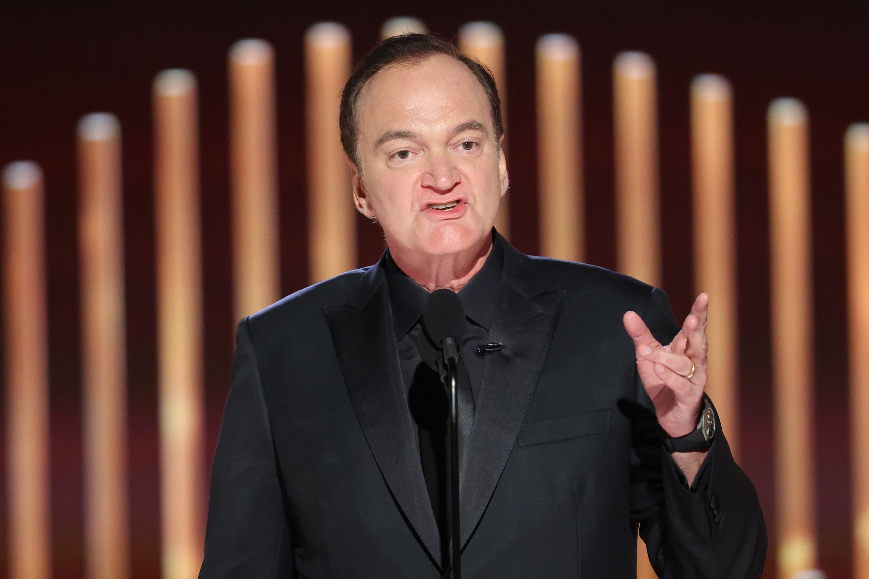 Quentin Tarantino speaks onstage at the 80th Annual Golden Globe Awards in Los Angeles