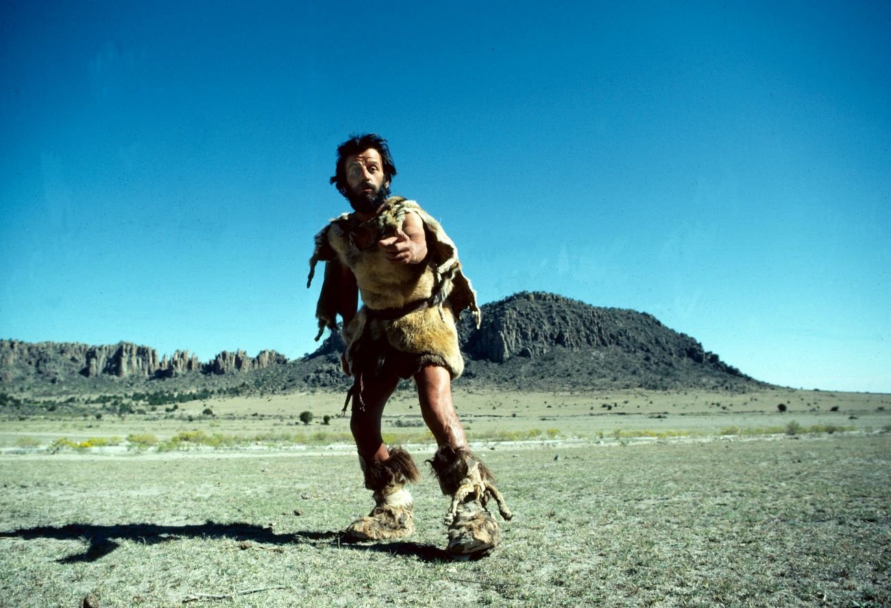 Ringo Starr outside and in costume for his film 'Caveman.'