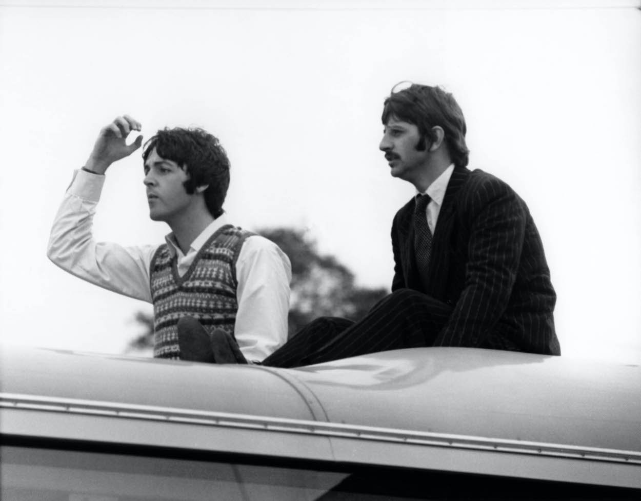 Paul McCartney (left) and Ringo Starr while filming the 'Magical Mystery Tour' TV special in 1967.