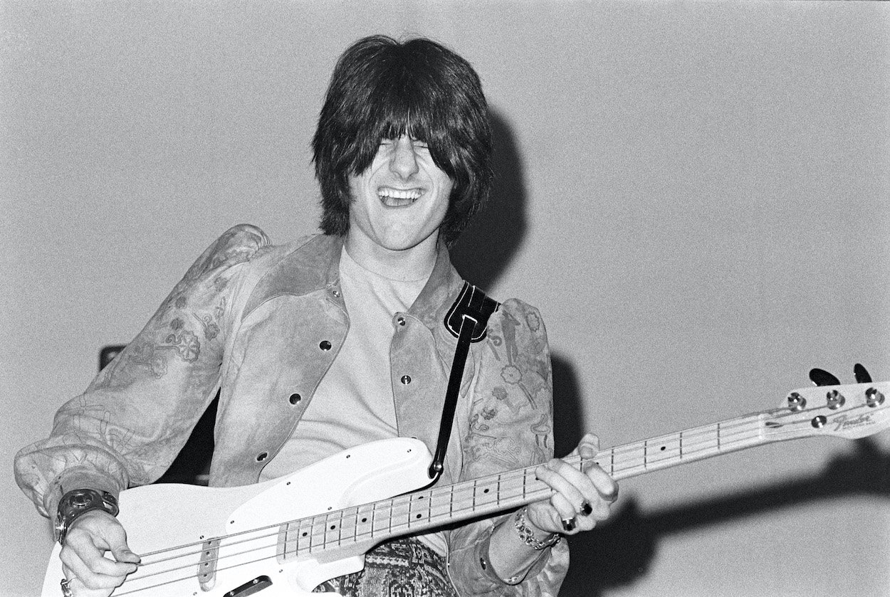 Future Rolling Stones guitarist Ronnie Wood plays bass in the Jeff Beck Group during a concert circa 1968.