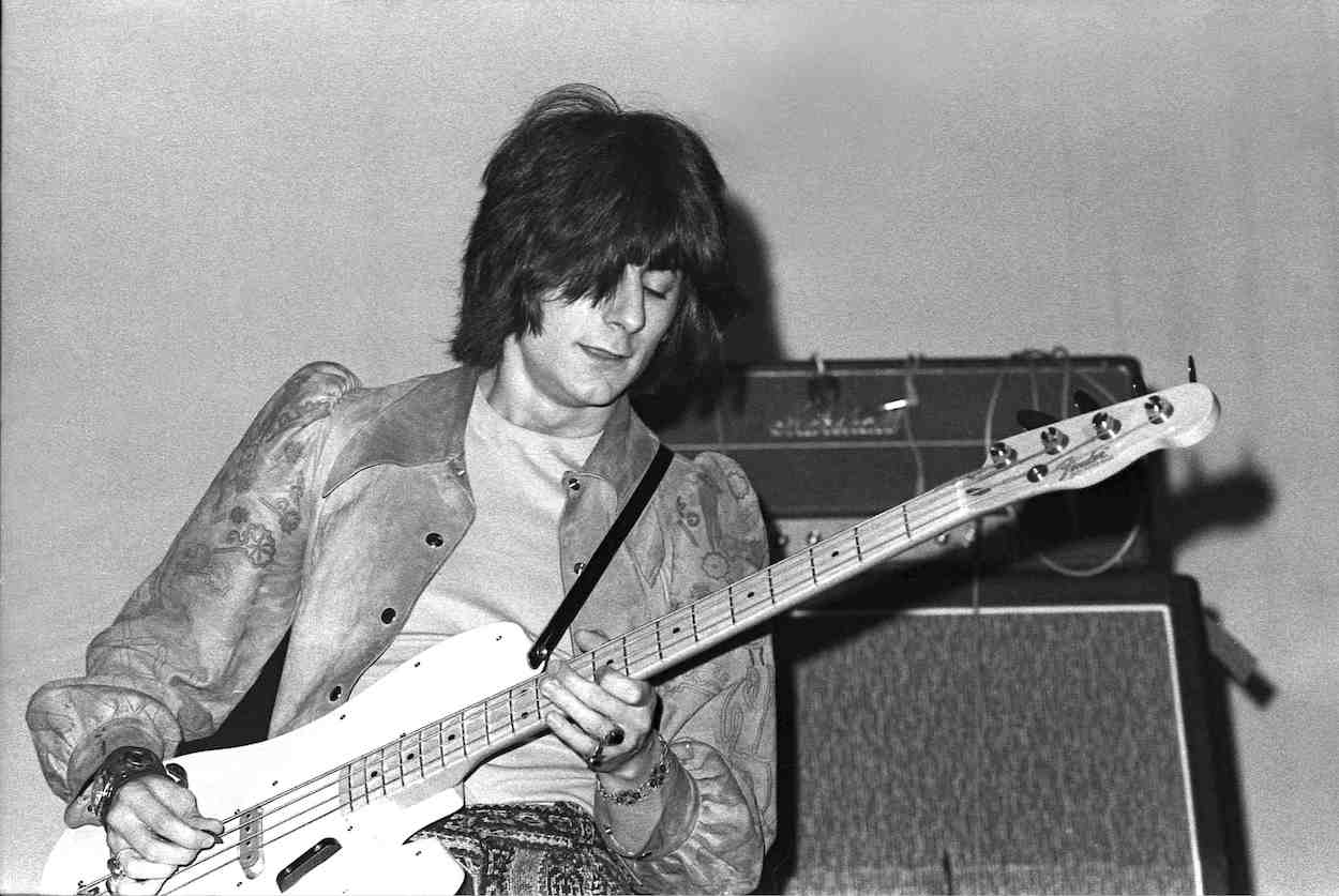 Ronnie Wood plays bass during a concert with the Jeff Beck Group circa 1968.