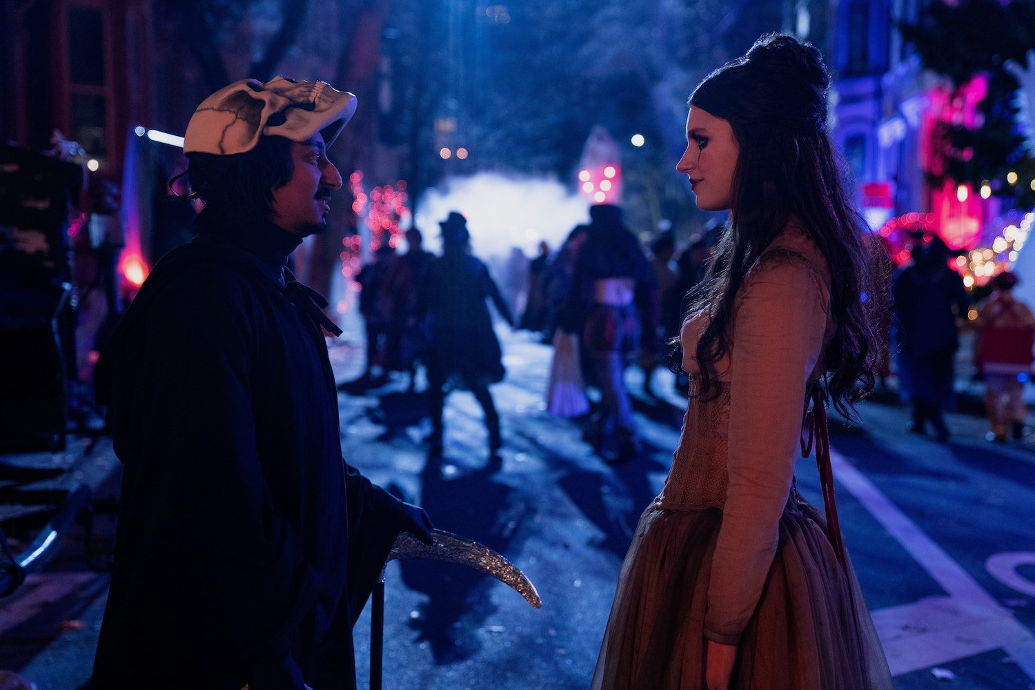 'Servant' Season 4 stars Tony Revolori and Nell Tiger Free seen here in a production still wearing Halloween costumes.