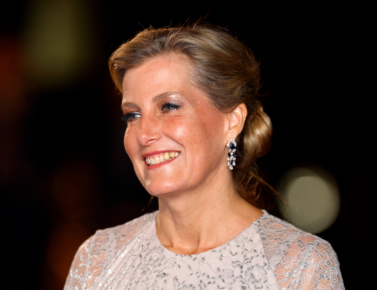 Sophie, Countess of Wessex, who left the stage while accepting an award in December 2022 in what a body language expert called a 'relatable moment', smiles and looks on during the 2022 Royal Variety Performance