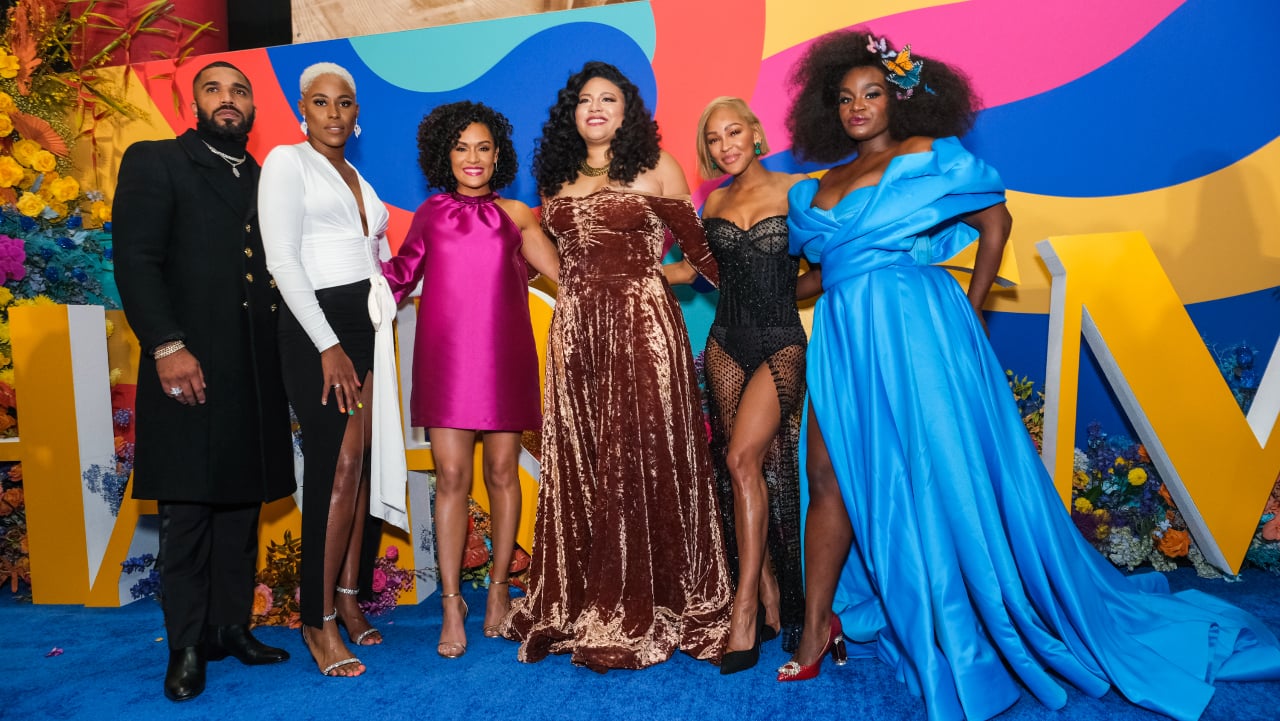 Tyler Lepley, Jerrie Johnson, Grace Byers, Tracy Oliver, Meagan Good and Shoniqua Shandai attend the premiere of Amazon's "Harlem" series