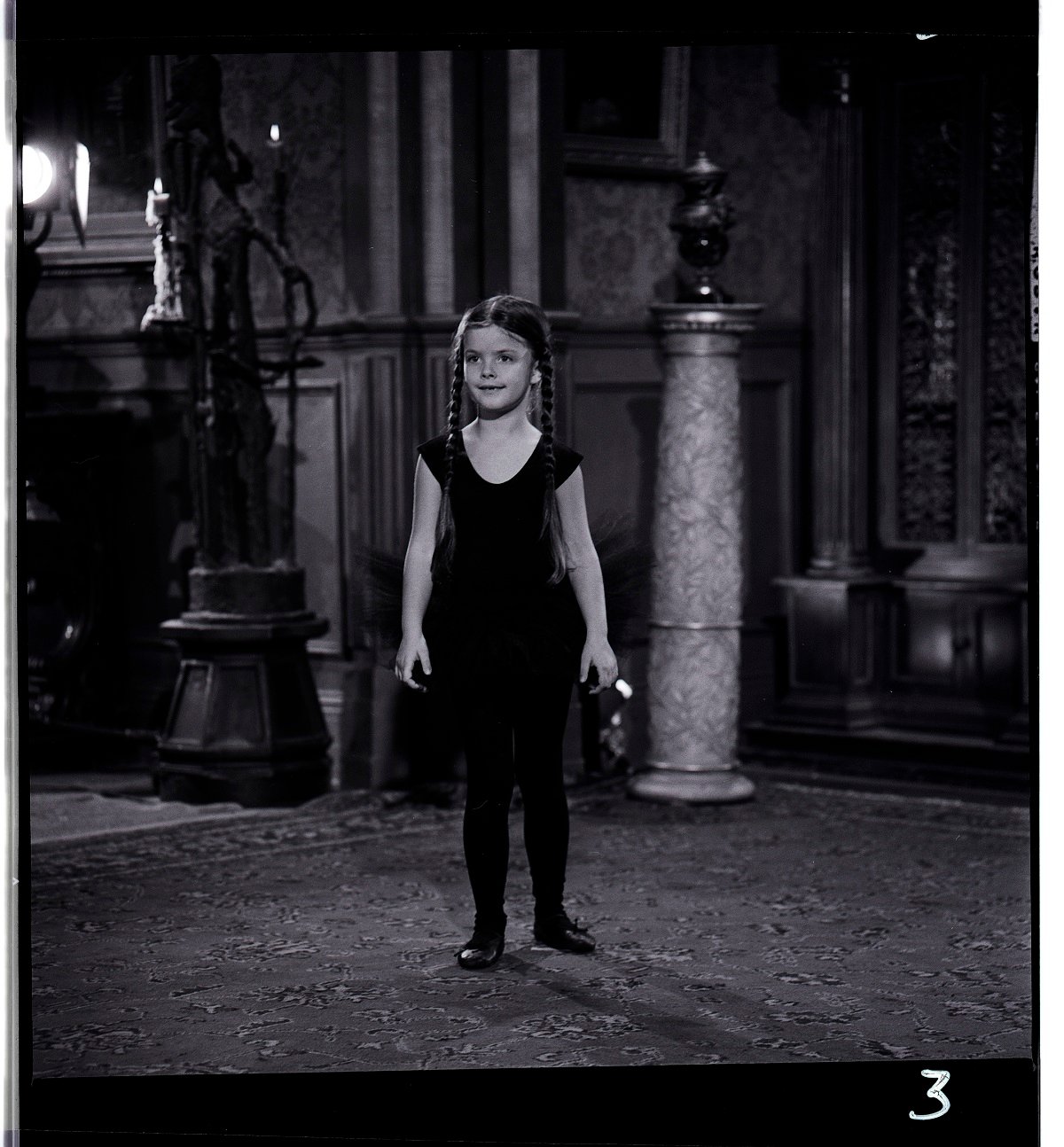 'The Addams Family' star Lisa Loring dressed in a ballerina outfit in a scene from the 1960s series.