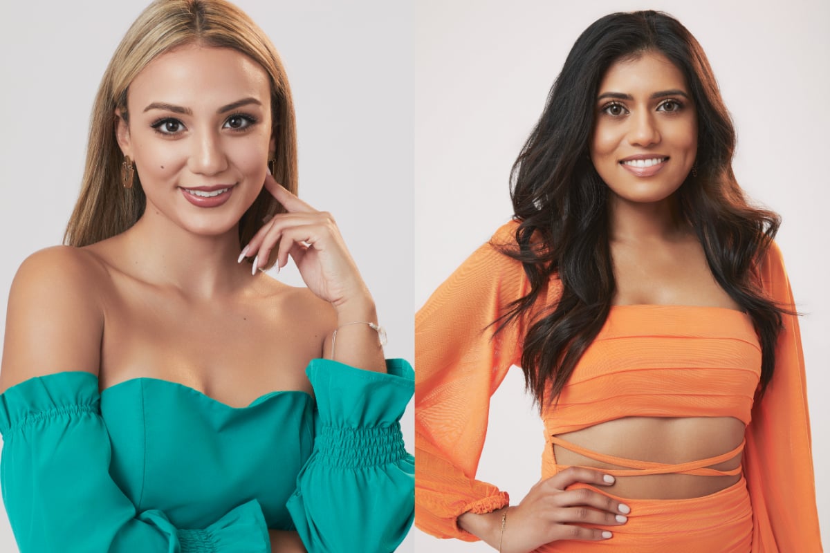 The 'fun facts' in The Bachelor bios are made up, according to Reality Steve. A split image photo of Kimberly Gutierrez and Lekha Ravi.