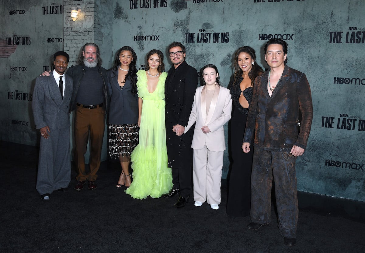 Lamar Johnson, Jeffrey Pierce, Storm Reid, Nico Parker, Pedro Pascal, Bella Ramsey, Merle Dandridge, and Gabriel Luna smiles at the LA premiere Of HBO's "The Last Of Us"