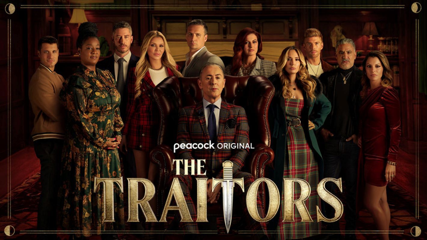 'The Traitors' cast, including Arie Luyendyk Jr., Brandi Glanville, Cirie Fields, Cody Calafiore, Kate Chastain, Kyle Cooke, Rachel Reilly, Reza Farahan, Ryan Lochte, and Stephenie LaGrossa Kendrick, and host Alan Cumming, pose for pictures inside the Scottish castle for the Peacock show. They all appear in 'The Traitors' Episode 2, 'Buried Alive.'