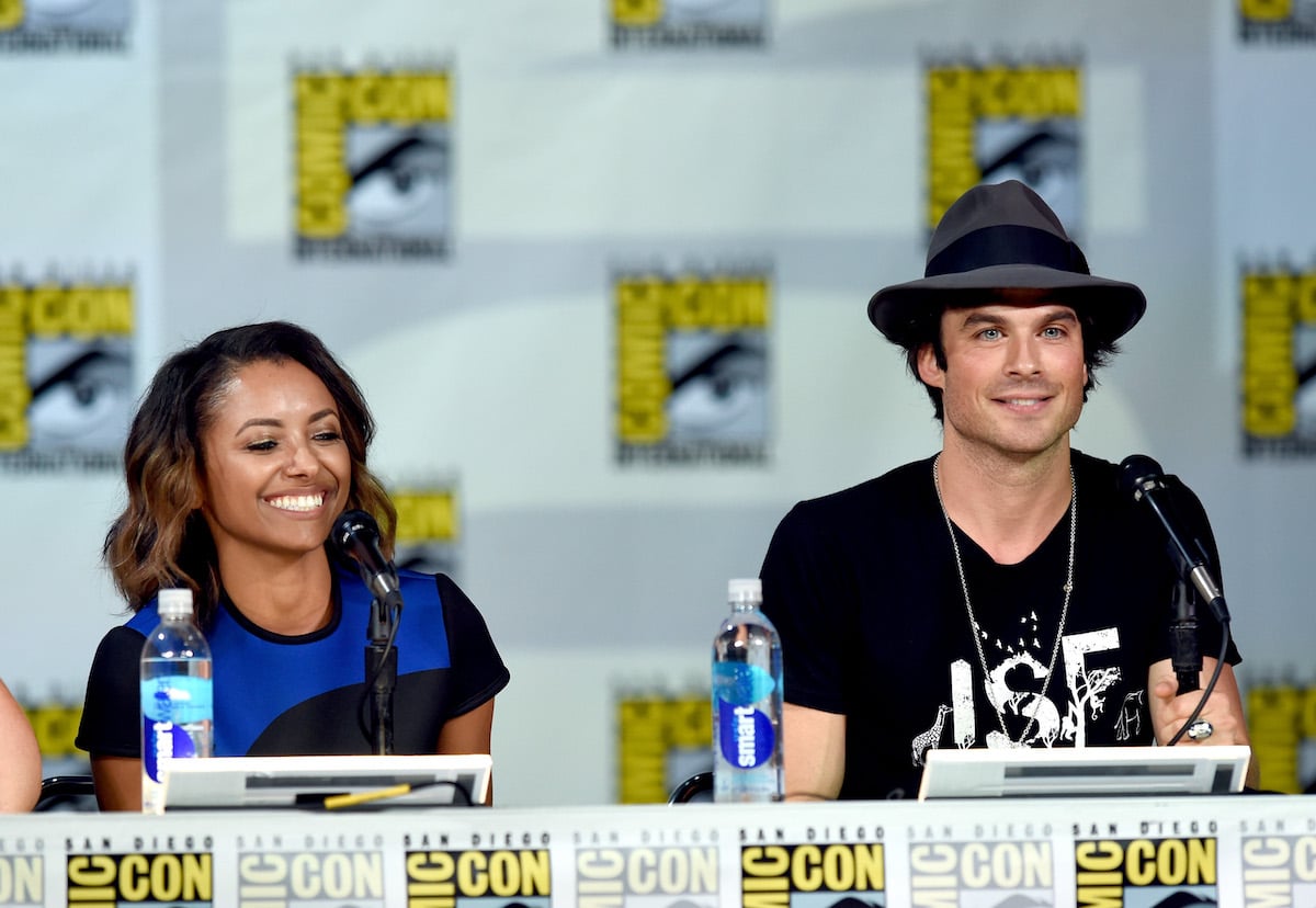 Actors Kat Graham and Ian Somerhalder speak to the audience at CW's "The Vampire Diaries" panel during Comic-Con International 2014