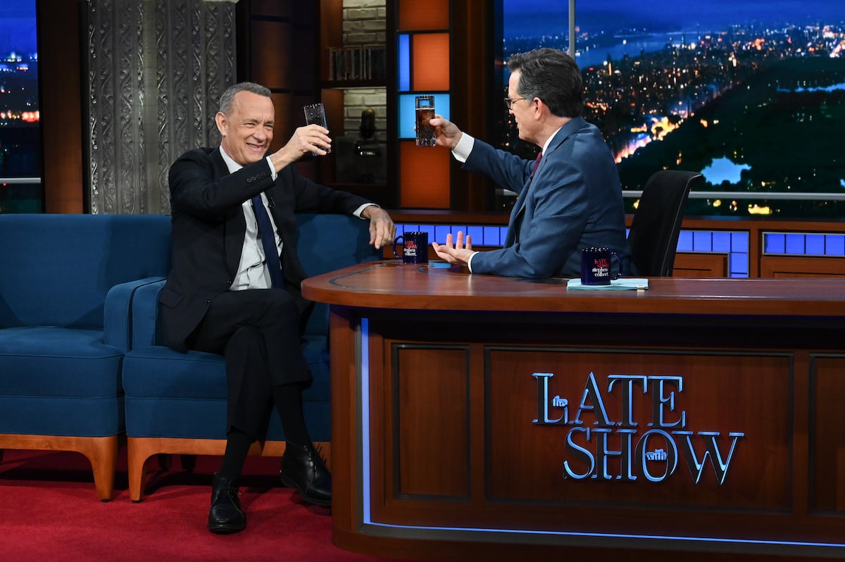 Tom Hanks toasts Stephen Colbert with his newly invented cocktail