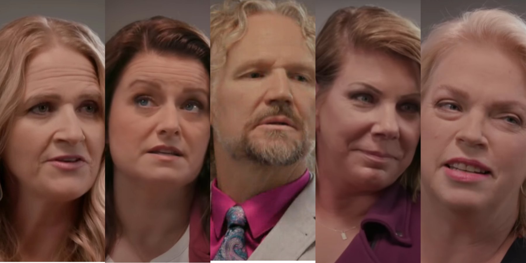 Christine, Robyn, Kody, Meri, and Janelle Brown in separate screenshots from the season 17 episodes of the 'Sister Wives' tell-all.