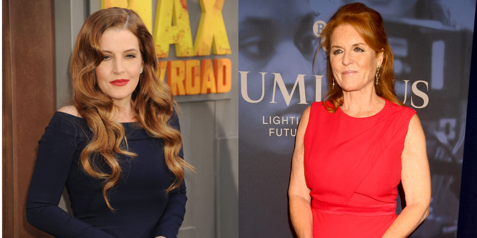 Lisa Marie Presley and Sarah Ferguson in side-by-side photographs.
