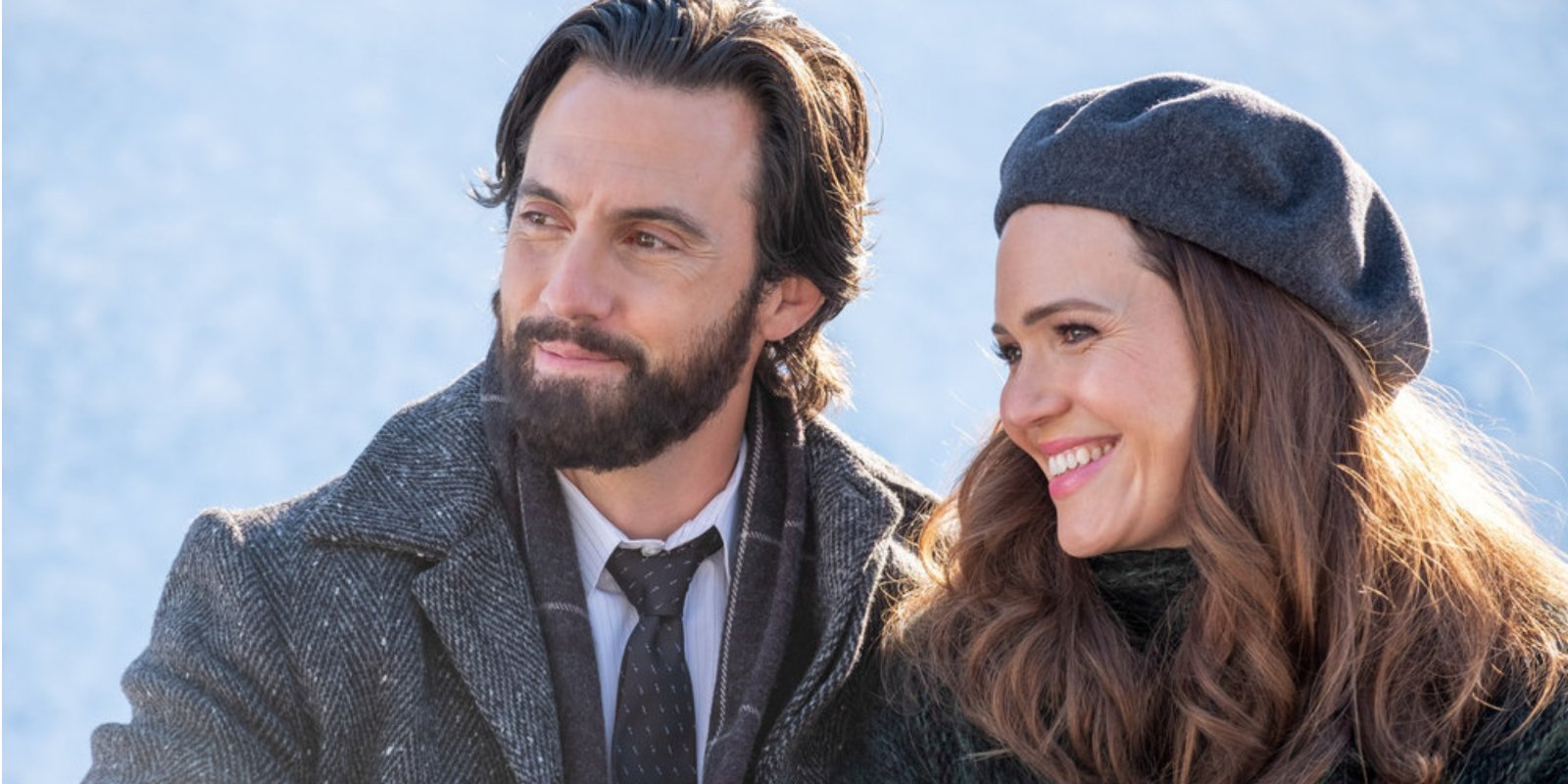 Milo Ventimiglia and Mandy Moore on the set of This Is Us.