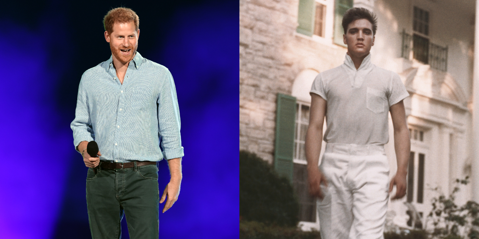 Prince Harry and Elvis Presley in side-by-side photographs.