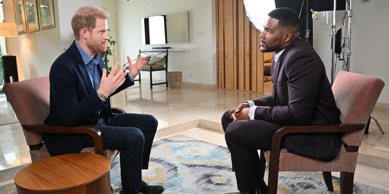 Prince Harry and Michael Strahan speak during the Duke of Sussex' interview for 'Good Morning America.'
