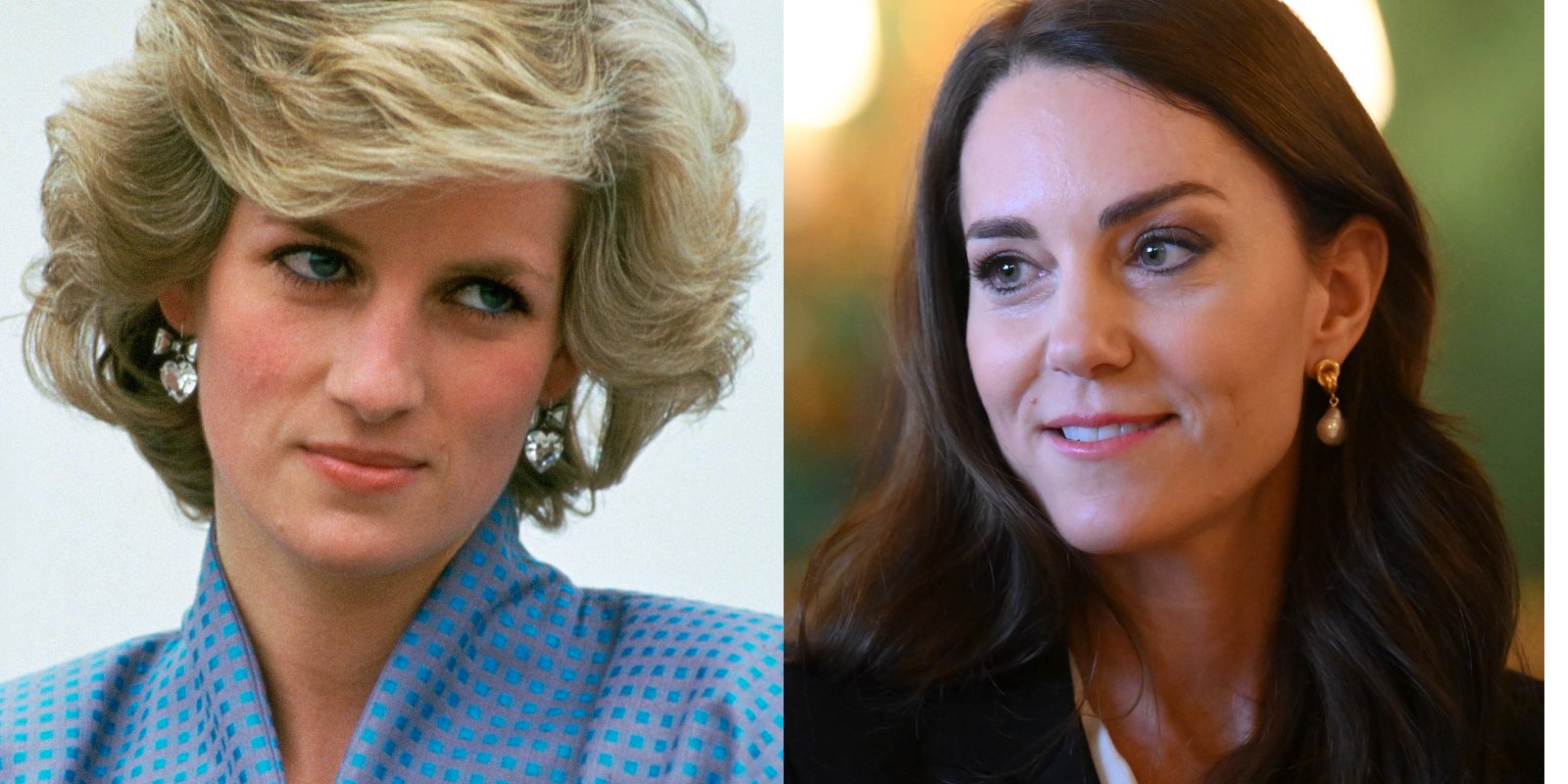 Princess Diana and Kate Middleton in side-by-side photographs.