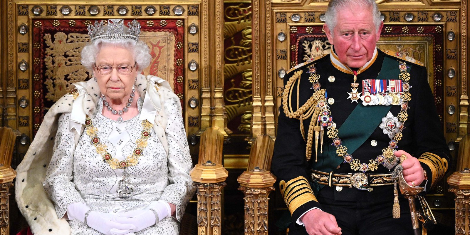 Queen Elizabeth and then Prince Charles in 2019 at the opening of Parliment.