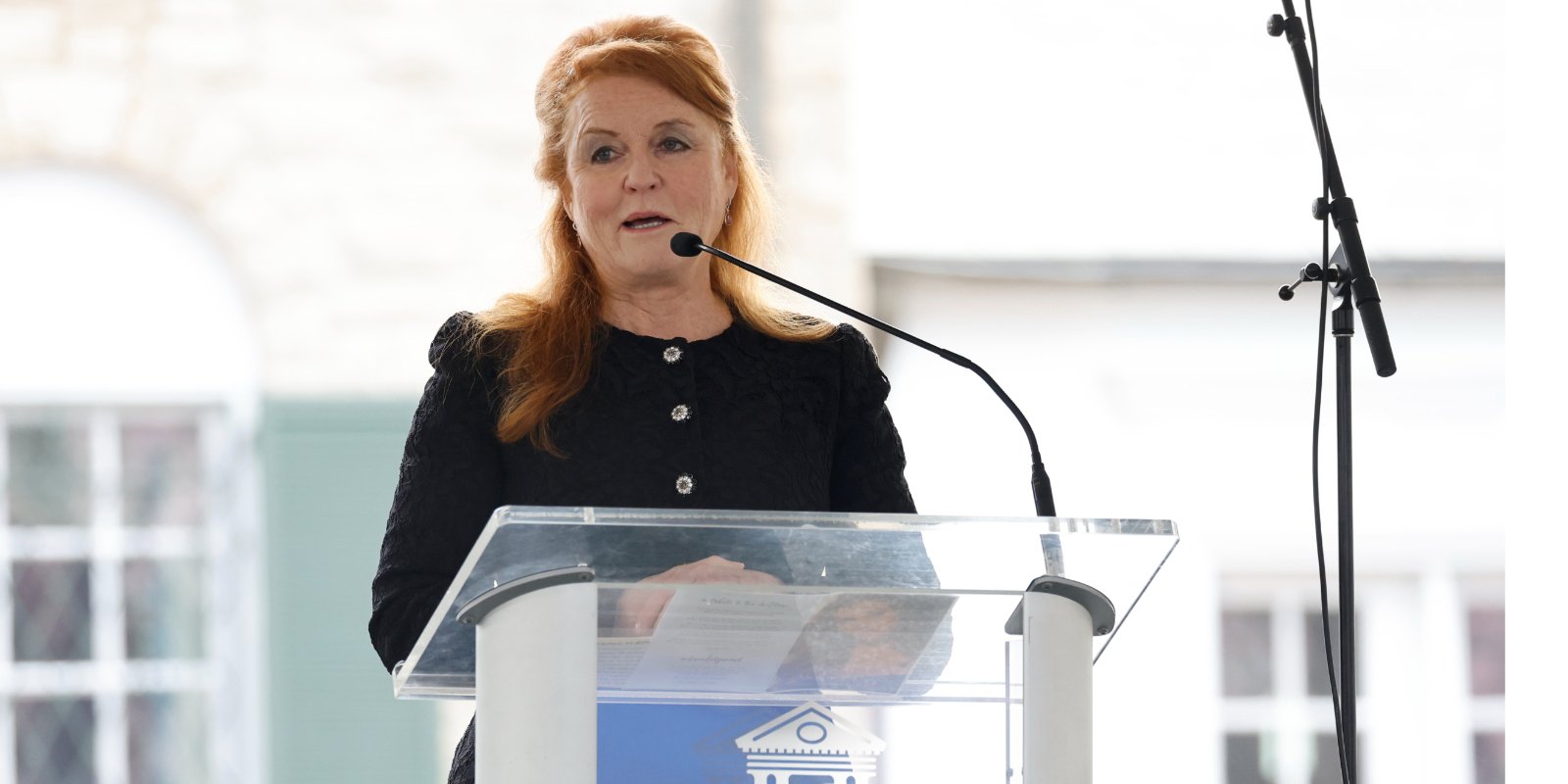 Sarah Ferguson speaks at Lisa Marie Presley's memorial service held at Graceland in Memphis, TN, on Jan. 22, 2023.