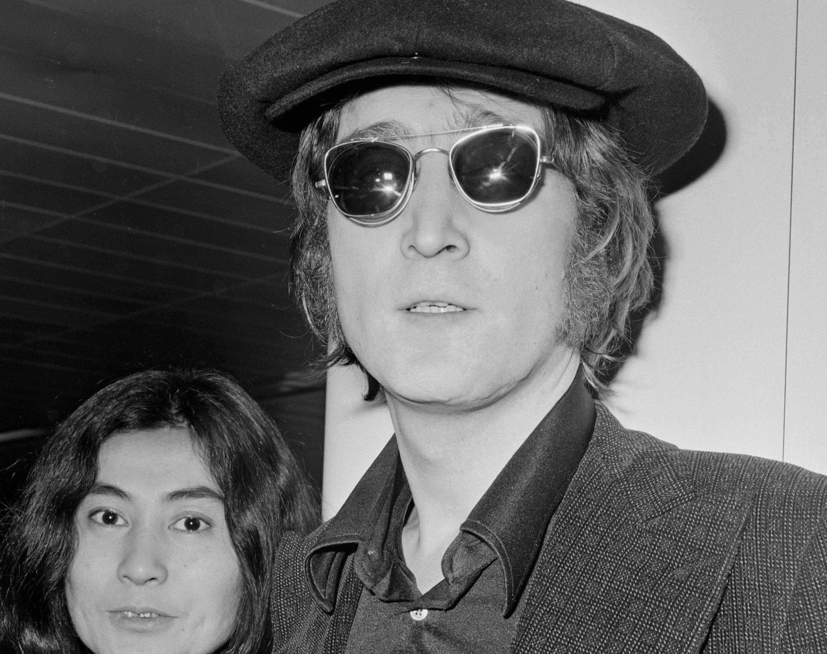 Yoko Ono and John Lennon in black-and-white