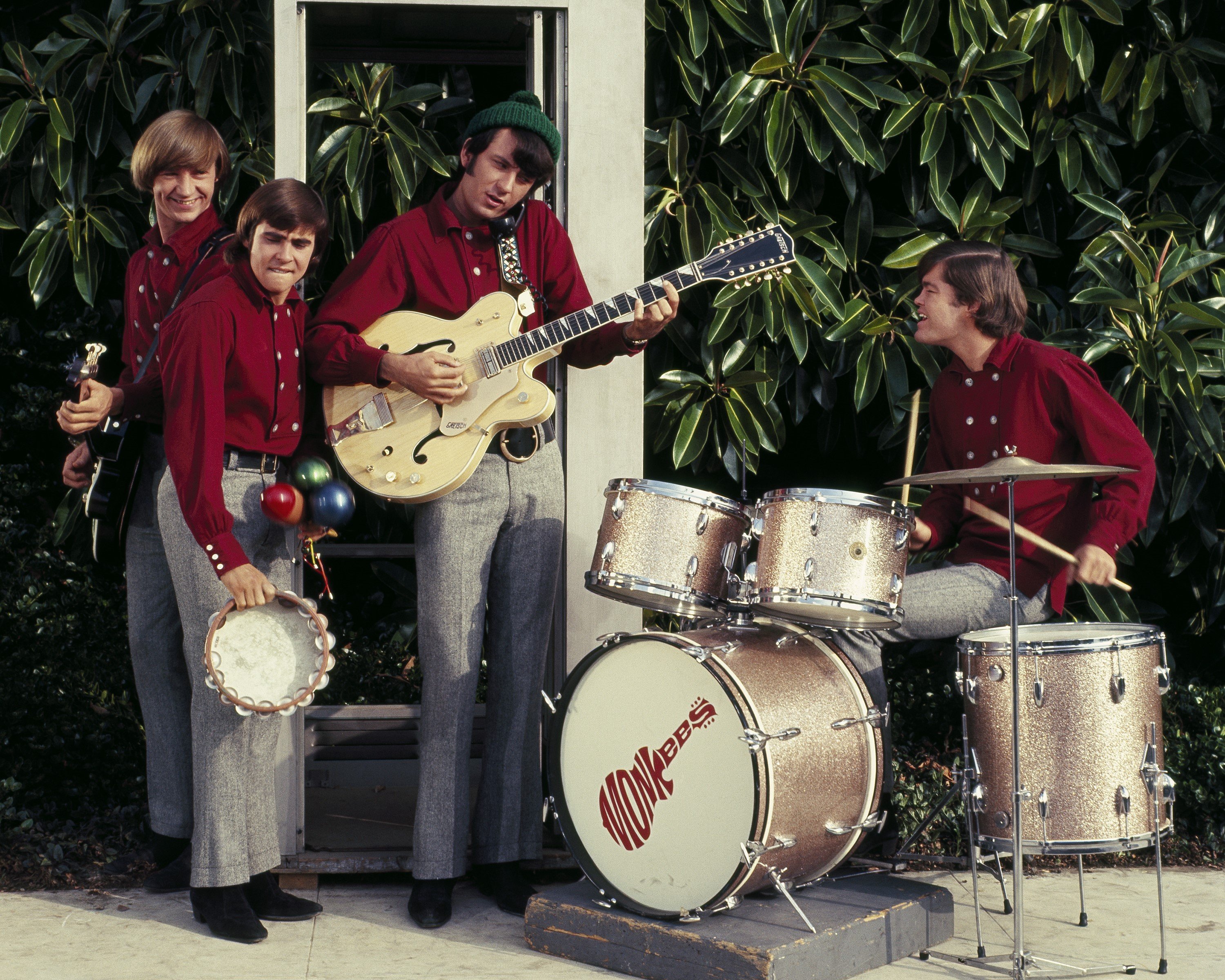 The Monkees playing instruments during the "I'm a Believer" era
