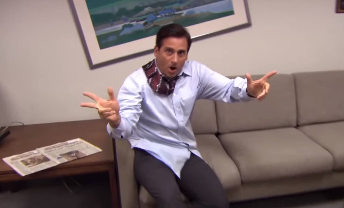 Michael Scott (Steve Carell) tumbling around doing parkour in 'The Office' Season 6 cold open