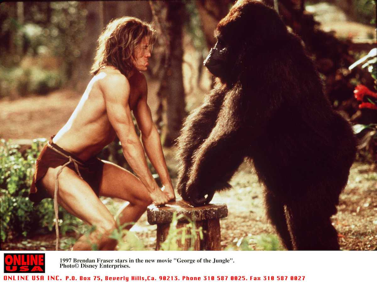 Brendan Fraser stars in the 1997's George of the Jungle alongside a friendly Gorilla