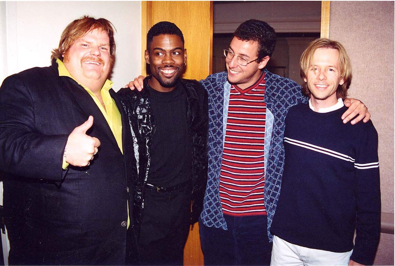 Chris Farley, Chris Rock, Adam Sandler, and David Spade in 1997.