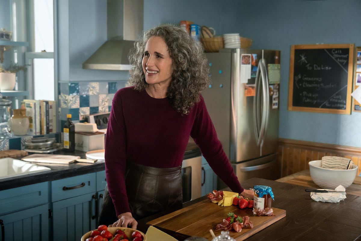 Andie MacDowel standing at a kitchen island in 'The Way Home' Episode 5 on Hallmark