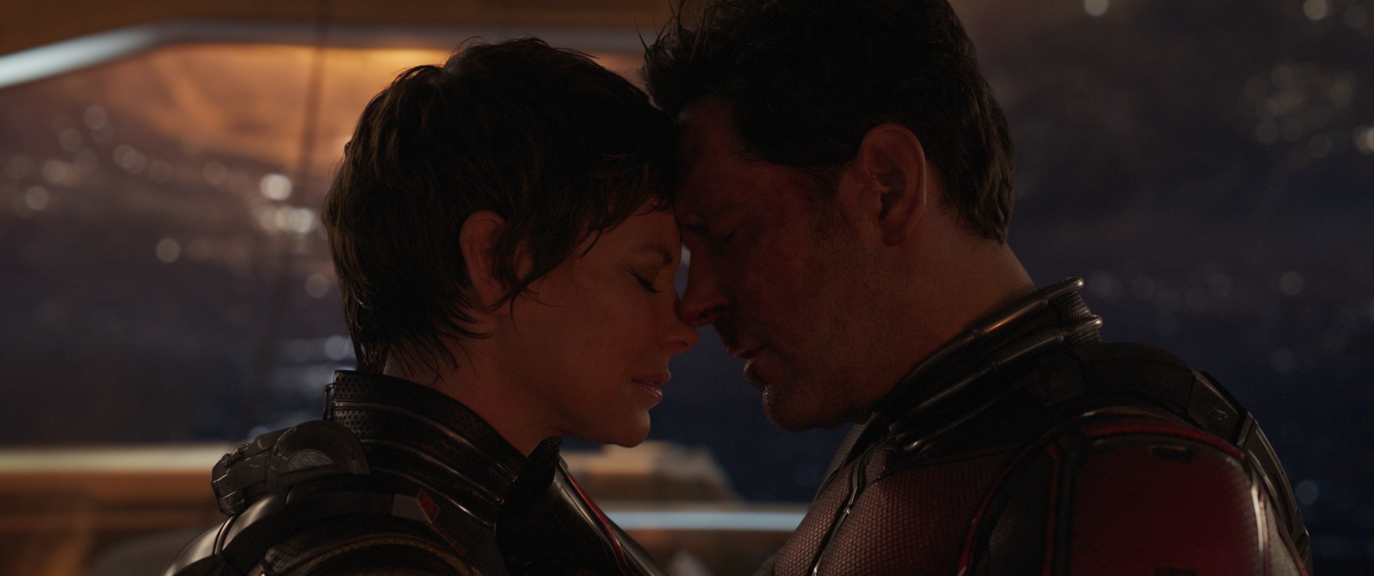 'Ant-Man and the Wasp: Quantumania' Evangeline Lilly as Hope Van Dyne and Paul Rudd as Scott Lang with their foreheads pressed against each other's