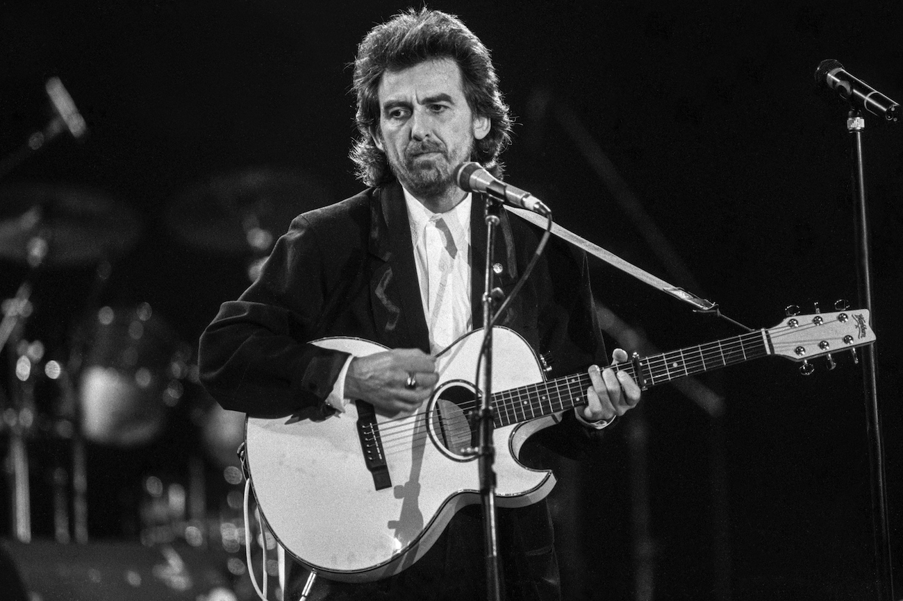 George Harrison of The Beatles performing at the Prince's Trust Concert in 1987.