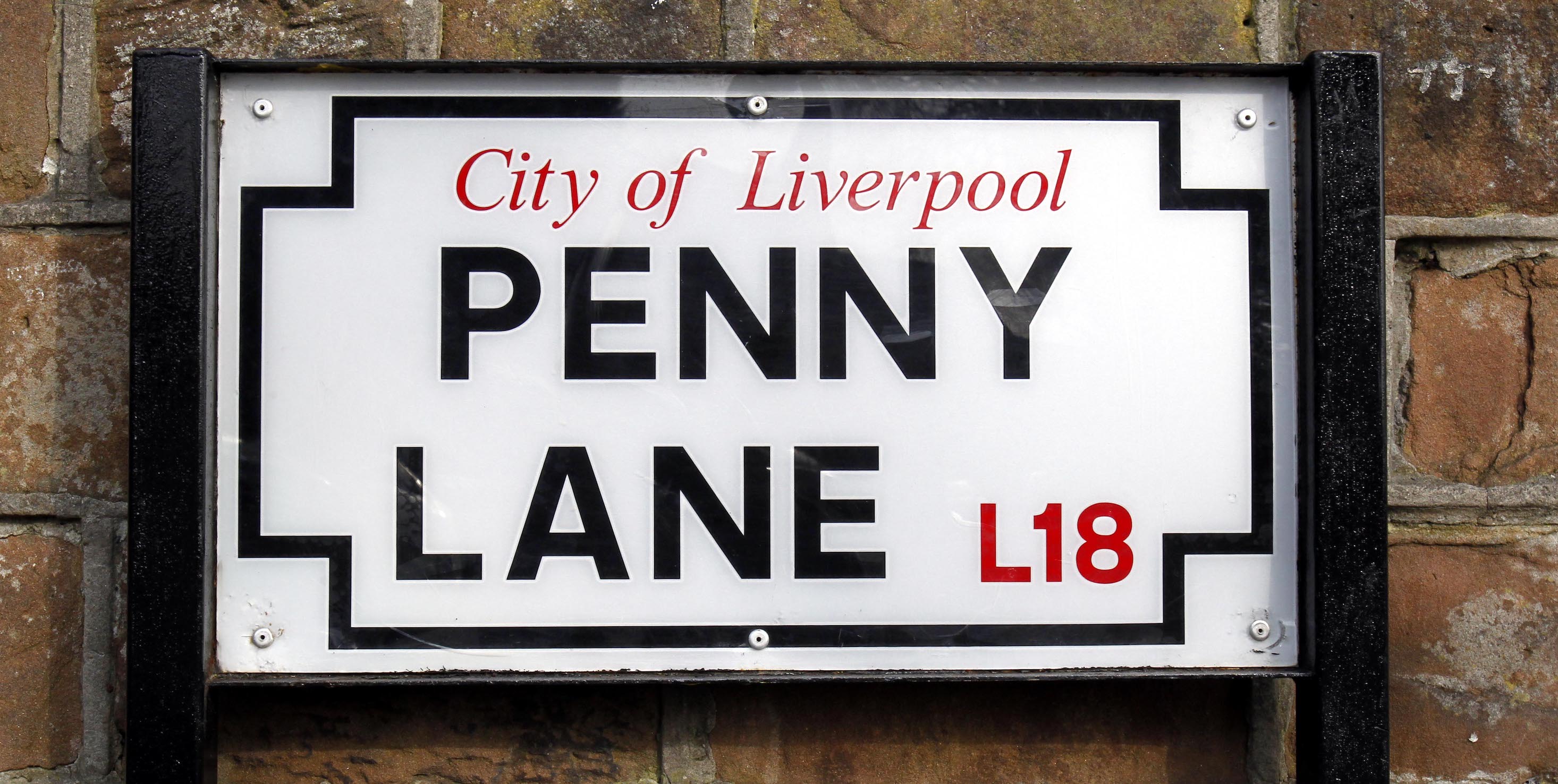 A sign for Penny Lane in Liverpool, the street made famous by The Beatles song