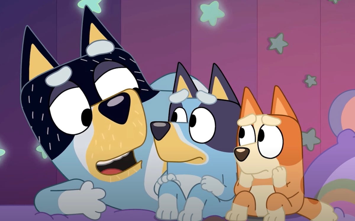 Bandit, Bluey, and Bingo in a Bluey scene