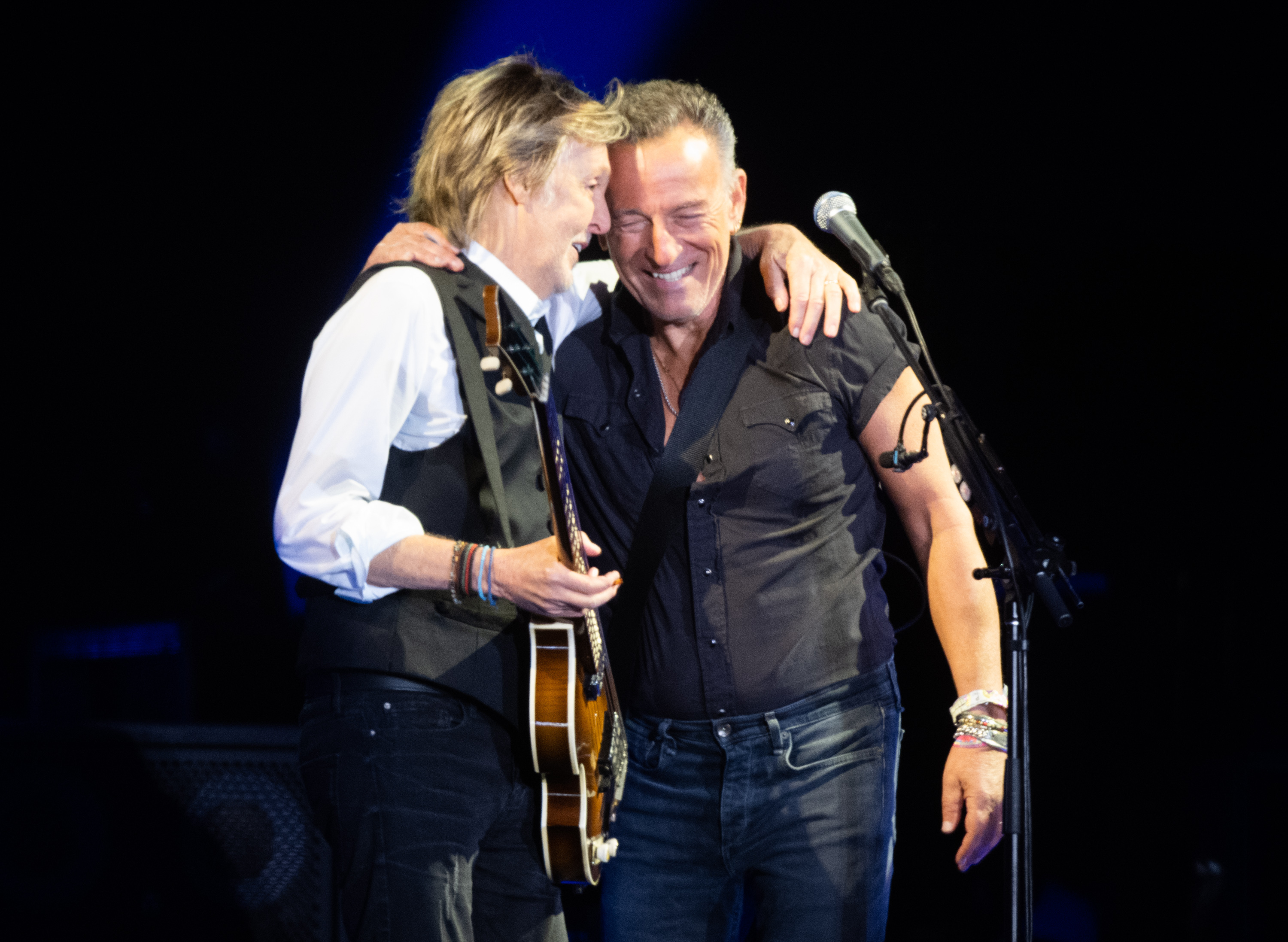 Bruce Springsteen performs with Paul McCartney of The Beatles at the 2022 Glastonbury Festival in England