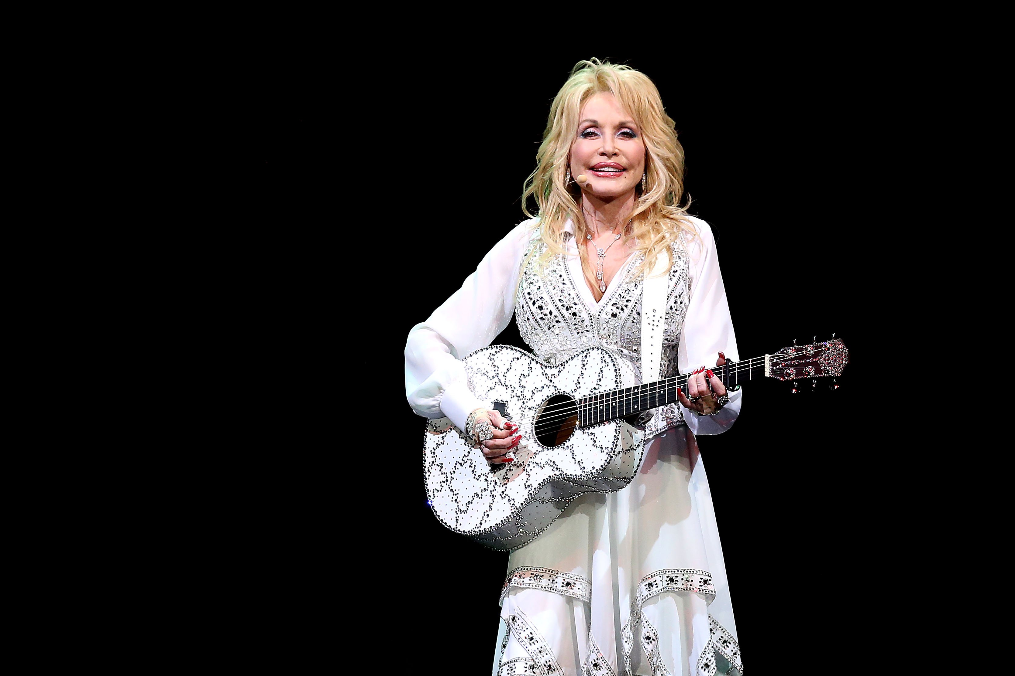 Dolly Parton performs on stage at Rod Laver Arena